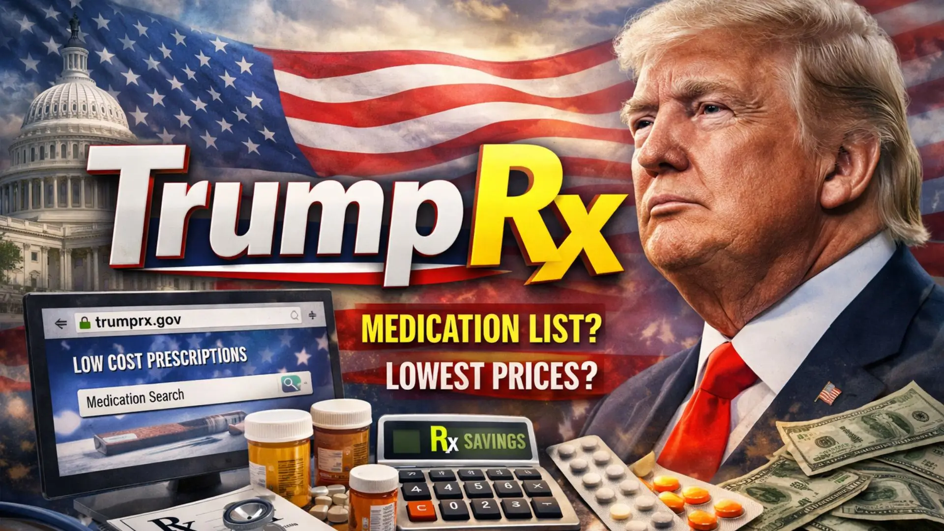 TrumpRx medication list and trumprx.gov prescription pricing concept image